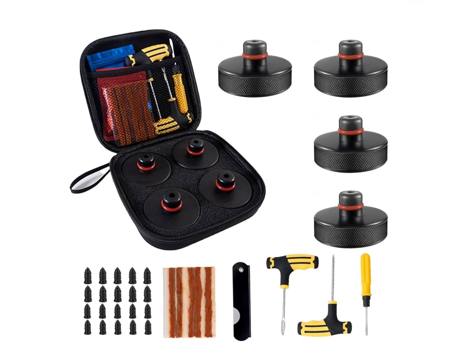 Tesla Jack Pads Lifting Jack Pad for Tesla Model 3/Y/S/X Tesla Pucks Accessories with Tire Repair Tools Kit for Tesla Vehicles 2016 to 2025,4 Pucks