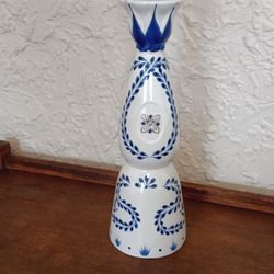 Empty Blue & White Porcelain Chase Azul Tequila Bottle. 18",  Nice Condition 