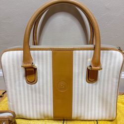 Vintage Fendi Pequin Handbag Wallet & Dust Bags - Beige/Camel Stripe