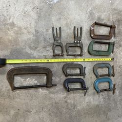 Vintage C-Clamp Lot – 9 Total – 12”, 10”, 8”, 6”, Plus Specialty Clamps 