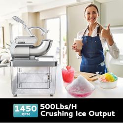 EUHOMY Commercial Ice Crusher, ETL Approval, Snow Cone Machine with Dual Blades