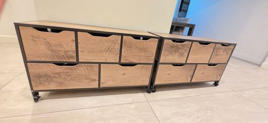 Two Rustic Rolling 5-Bin Storage Organizer