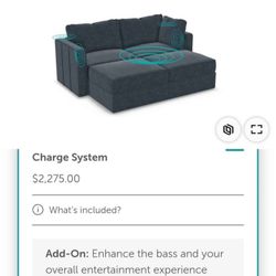 Lovesac stealth tech couch with built in surround sound and wireless charging