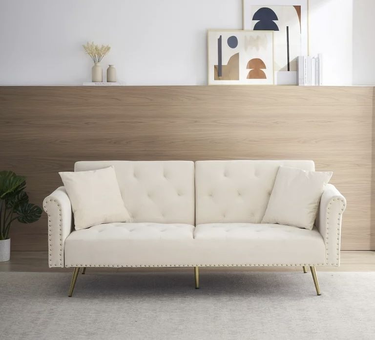 New in box beige Velvet Futon Sofa Bed