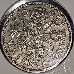 1955 Great Britain 6 Pence Coin