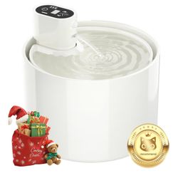 Wireless Ceramic Pet Water Fountain, Cordless Automatic Water Fountain Automatic with 4 Filter