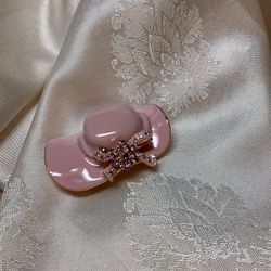 Vintage Pink Enamel And Lavender Rhinestone Bonnet Brooch
