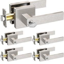 TICONN Door Handle Heavy Duty, Reversible Square Door Lever for Bedroom, Bathroom and Rooms (5 Pack, Keyed Entry - Keyed Alike, Satin Nickel)
