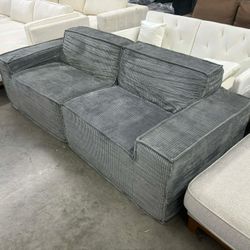 Cadena 81 in. Solid Chenille Corduroy 2-Seater Modular All Foam Loveseat in Dark Gray