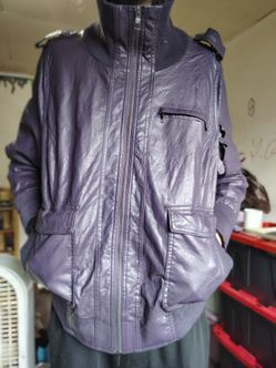 Purple Leather Bomber Jacket