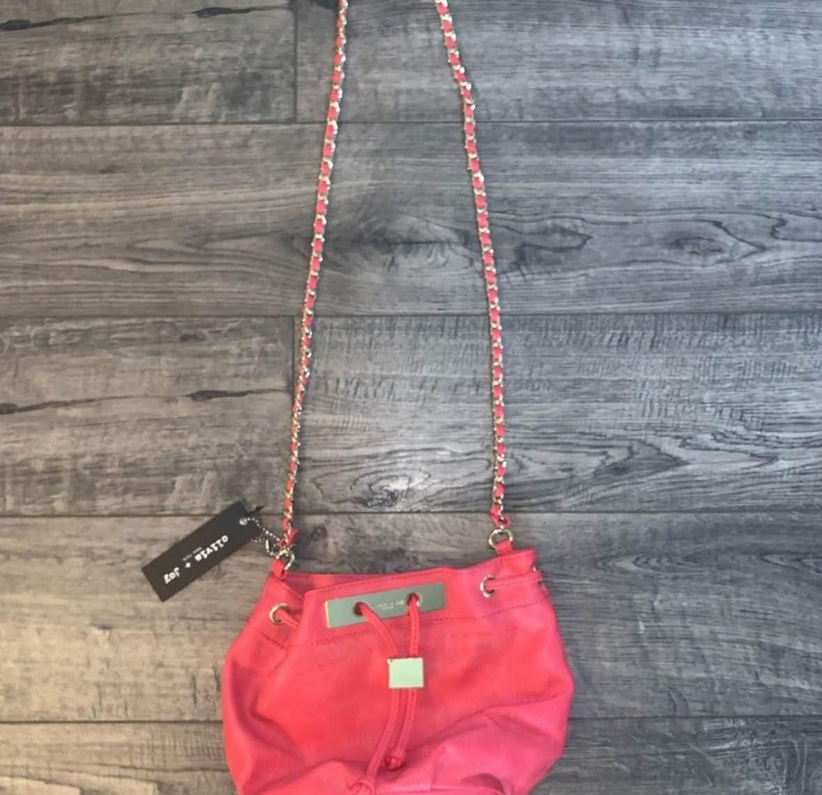 New With Tags Olivia + Joy Vibrant Coral & Faux Gold Chain-Link Crossbody Purse