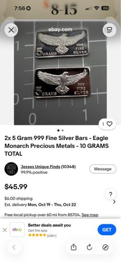 2x 5 Gram 999 Fine Silver Eagle Bars
