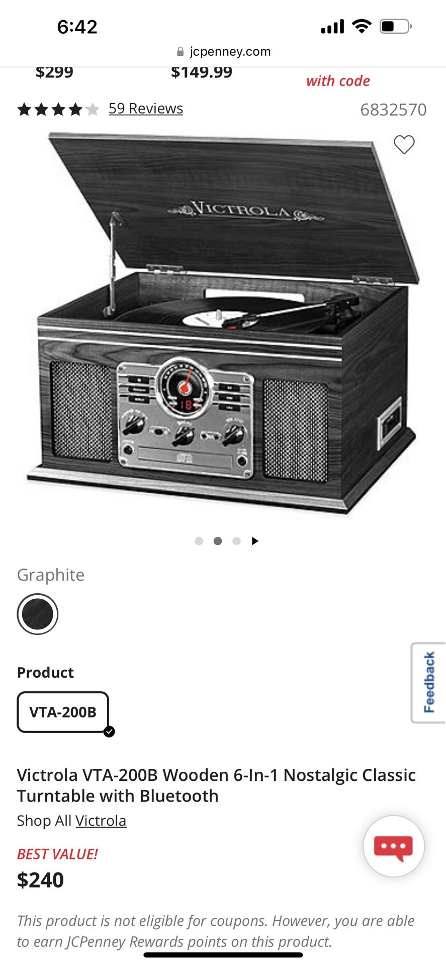 Victrola VTA-200B Wooden 6-In-1 Nostalgic Classic Turntable with Bluetooth Branded New