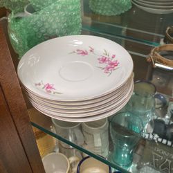 Tea cup plates, floral white, China, antique vintage old