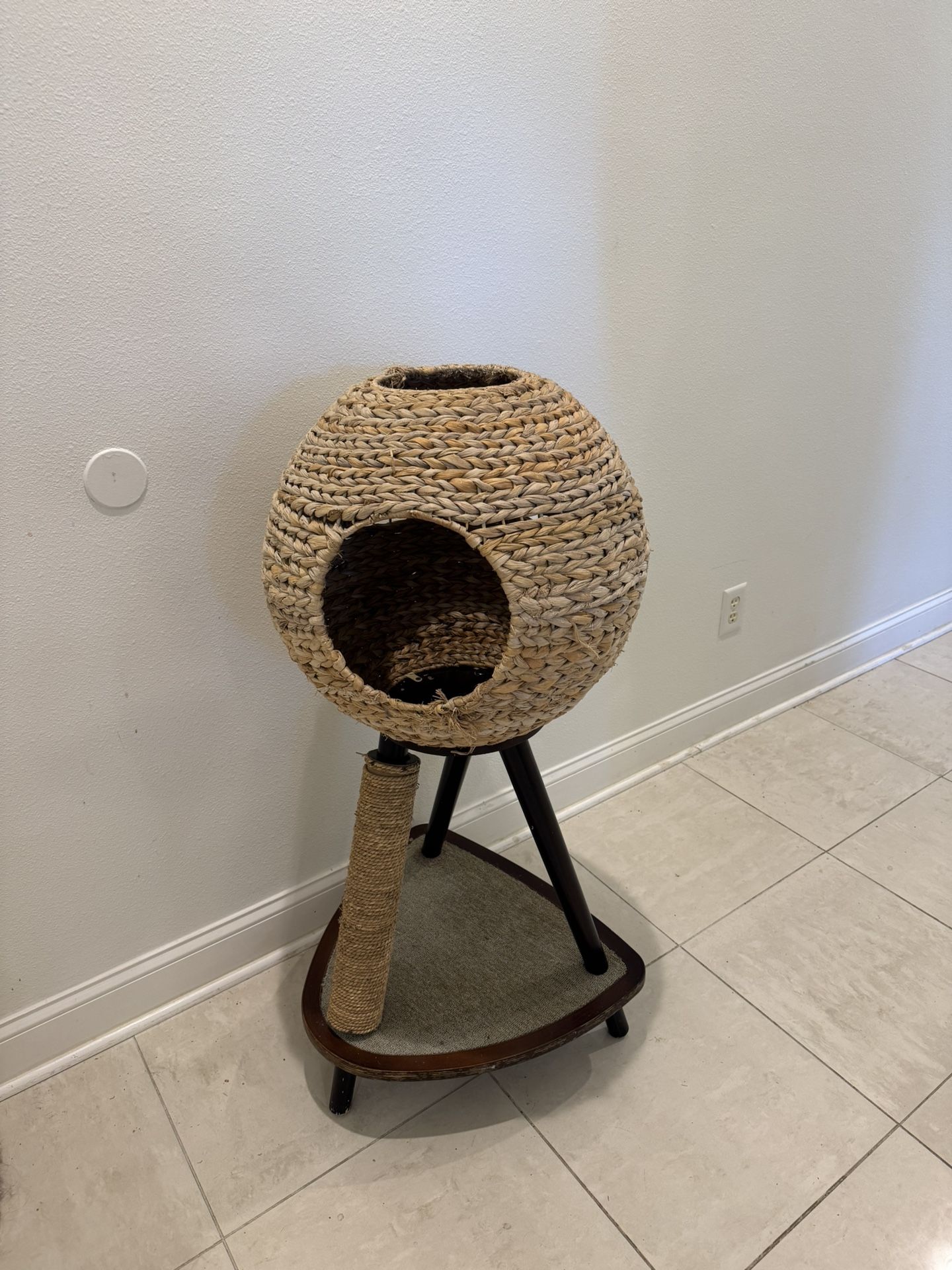 Mid-Century Woven Cat Bed & Scratching Post