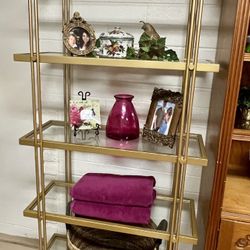 Beautiful Brass Etagere With Glass Shelves