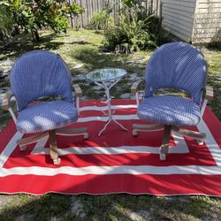 Two Swivel Chairs And Small Table With Glass In Used But Good Condition $70 Firm On Price