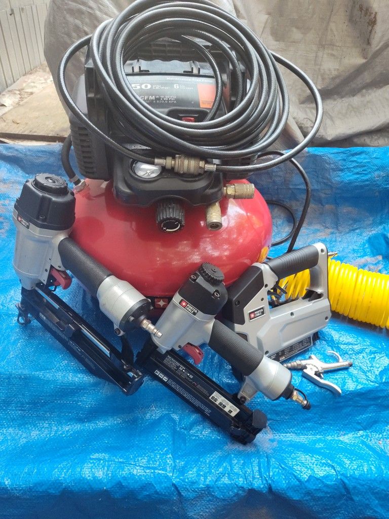 Porter Cable 6- Gallon Compressor And 3 Nail Guns