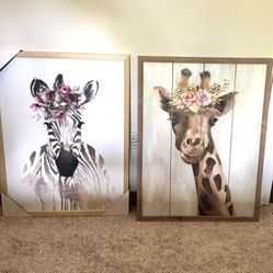 Nursery baby girl toddler giraffe zebra safari animal home wall decor