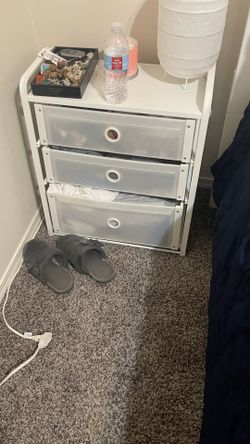 2- White Nightstands And Lamps