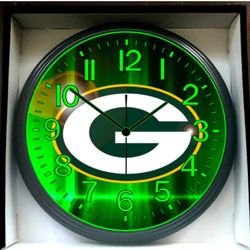 Green Bay Packers Football Sports Bar Glow In The Dark Wall Clock New!