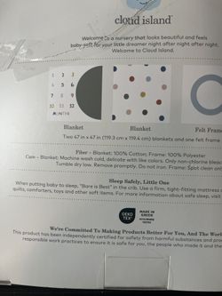Cloud Island frame set has two muslin blankets and you can mount it on a board and put on the wall and a baby’s bedroom