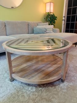 Japandi Glass Top Wood Coffee Table