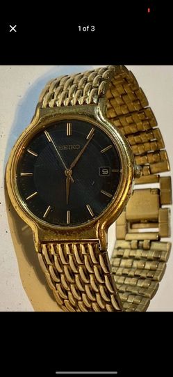 🌑🌕Rare EyeCatch Vintage GoldPlated Round Seiko Men’s Watch Date Black🌕🌑