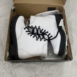 Sorel Lennox Lace Up Boots Leather Combat Booties White Waterproof