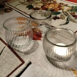 3 glass candle holders