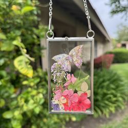 Pressed Flower Holographic Butterfly Stained Glass Wall Hanging Decor Art