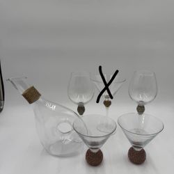 Glass Decanter Set: 2 Cellini Wine Glasses & 2 Qualia Bling Martini Glasses 