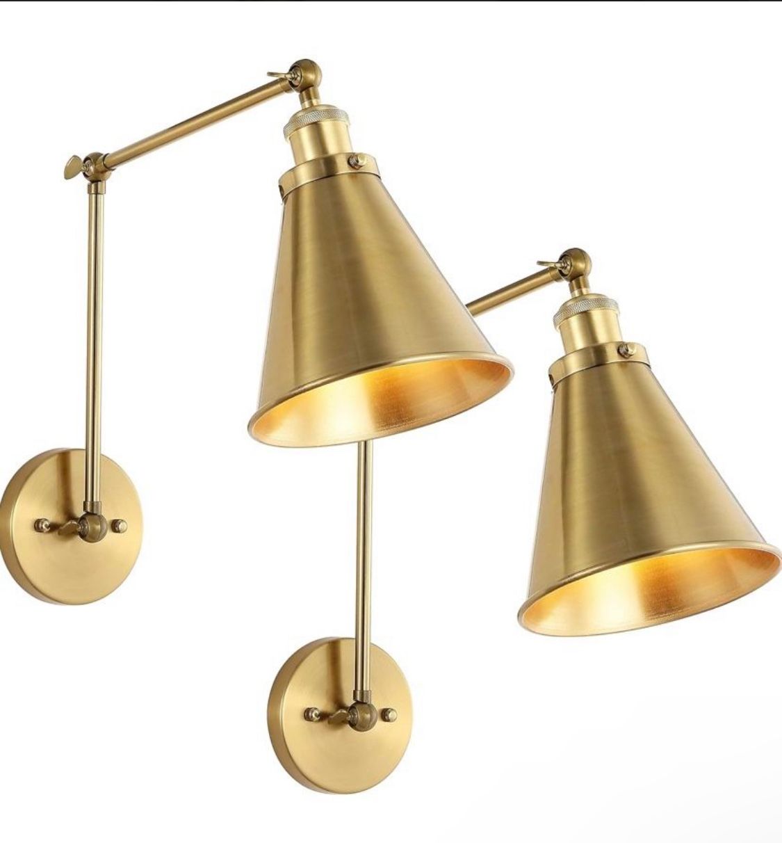 Set of 2 Brass Hardwired Light Fixture Up Down Metal Shade