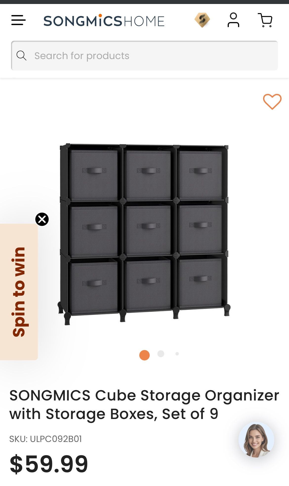SONGMICS Cube Storage Organizer with Storage Boxes, Set of 9 ULPC092B01