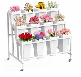 3-Tier Metal Flower Display Stand with Buckets