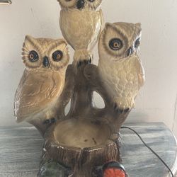 Vintage Chalkware Owl Lamp