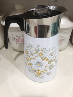 Floral Bouquet Corning Ware Cup Percolator VTG Large Percolater