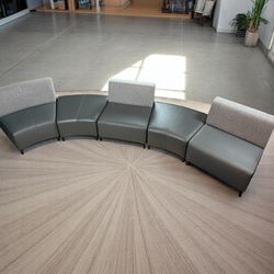 Modern Modular Sectional Sofa - Gray Leather & Fabric Backrest