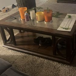 Dark Wood Coffee Table with Glass Top