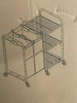 Two compartment dirty clothes basket with storage rack