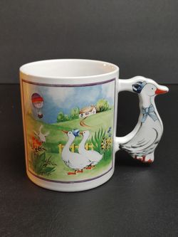 Goose Mug Vintage Country - White Geese Hot Air Balloon, Made In Japan, RARE!