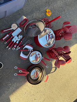 KitchenAid Red Kitchen Cookware and Utensil Set
