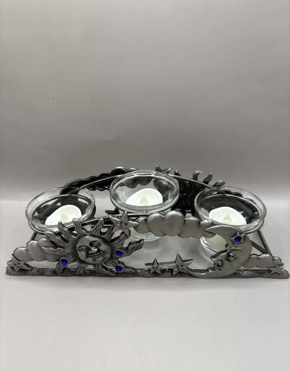 Vintage Spoontiques Pewter Sun And Moon Votive Candle Holder