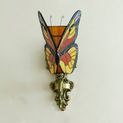 Tiffany-style wall sconce, Tiffany wall lamp, butterfly wall lamp, stained  vintage base, for hallway, balcony