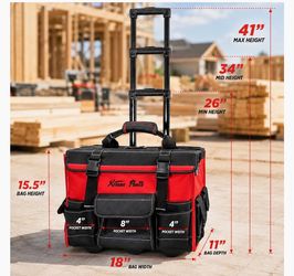 XtremepowerUS 18" Rolling Tool Bag Organizer Adjustable Telescoping Handle Wide Storage Organizer Tool Box with Wheels, Red/Black 90700