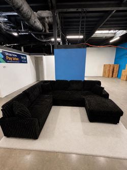 New Oversized Plush Corduroy Sleeper Sectional Couch with Storage Chaise | $0 Down