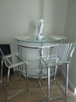 ✨ Modern Glass & Chrome Bar/Dining Table Set -2 Chairs ✨