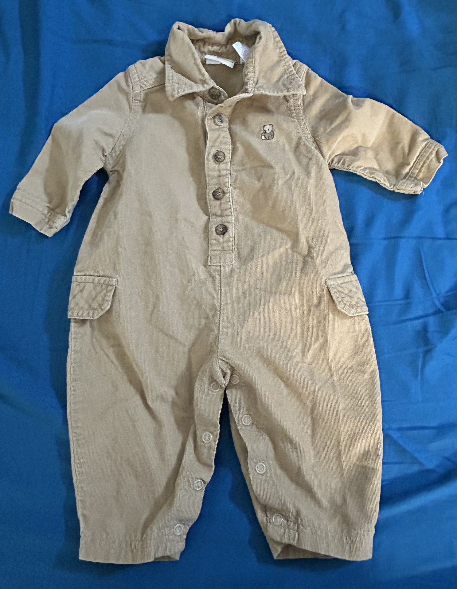 McBaby Beige (Light Camel) Corduroy Baby Romper Bear Vintage? Size 3 to 6 Months