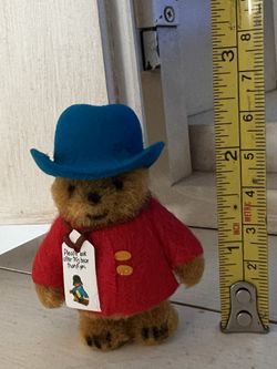 Vintage Mini Paddington Bear Figure Flocked with Hat Hong Kong HCF 2.5”