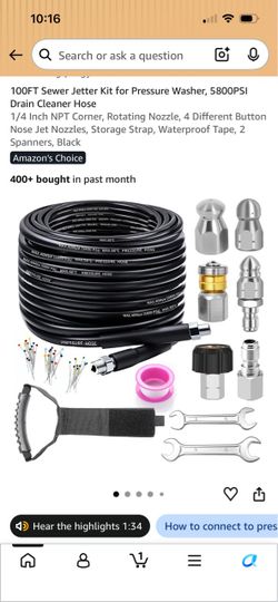 SPECIAL PRICE !.. $40 ..100FT Sewer Jetter Kit for Pressure Washer,